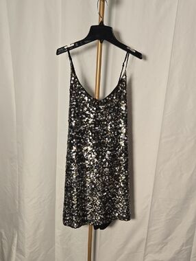 Kendall & Kylie Black and Silver Sequin Slip Mini Dress